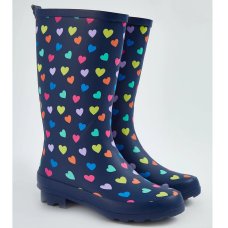 GX559: Navy Heart Wellington Boots (Shoe Sizes: 13-4)